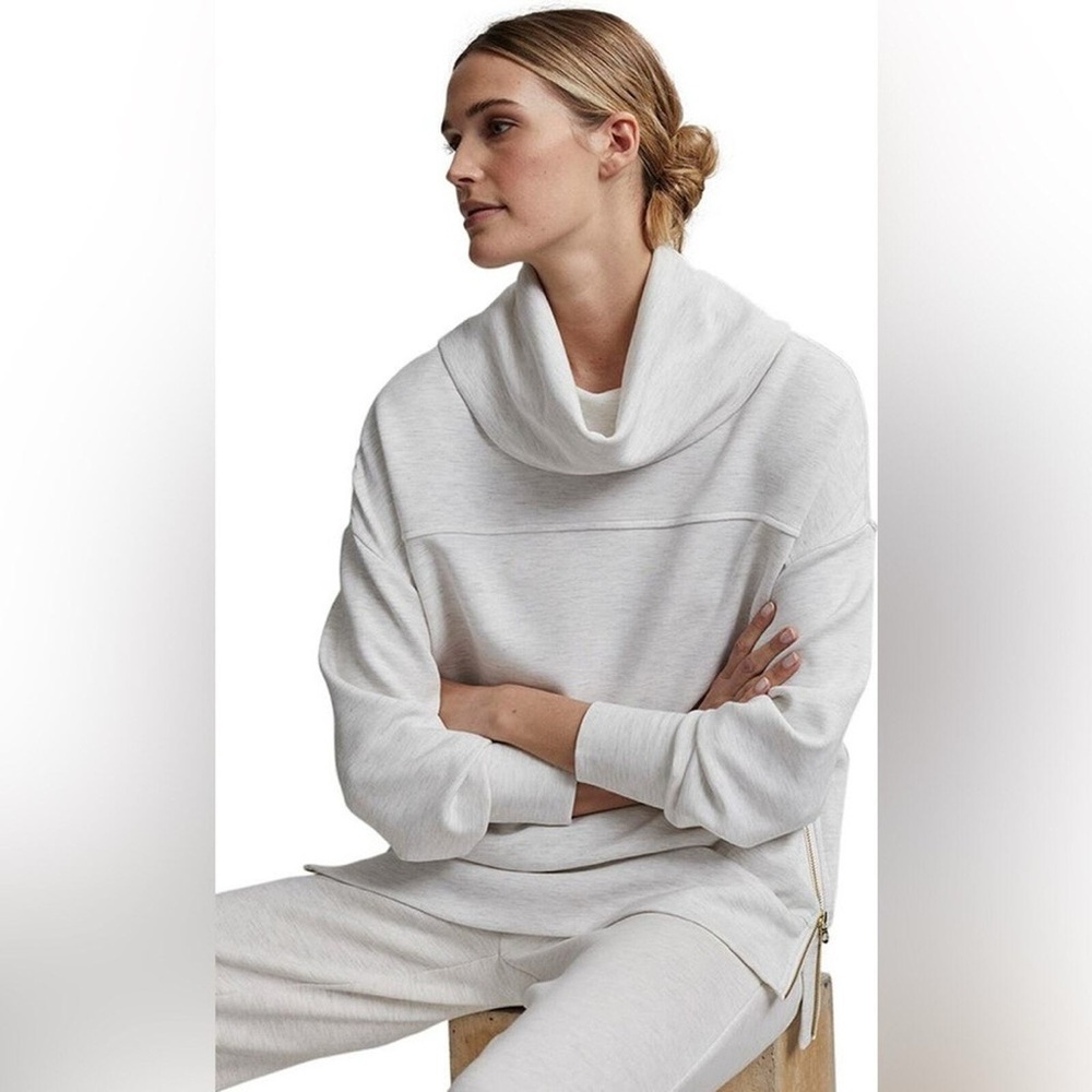 Varley Priya Longline Sweatshirt XS in Ivory Marl Cowl Neck Ultra Soft Oversized